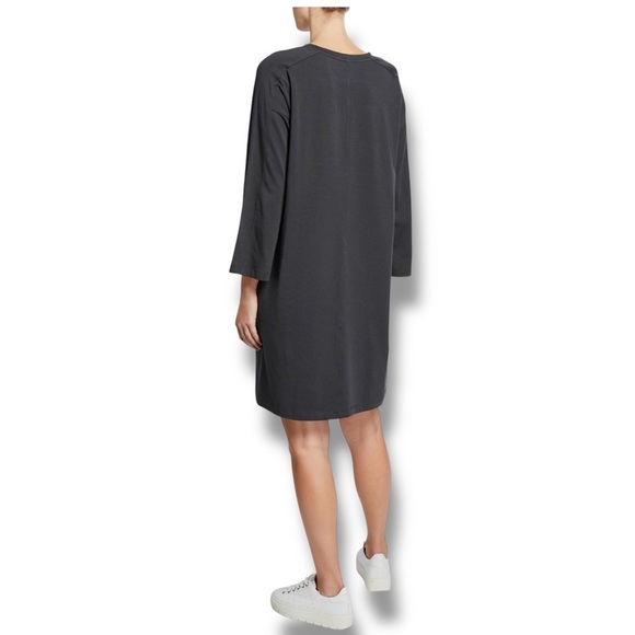 Eileen Fisher Graphite Cotton Stretch Jersey Round Neck Dress - Picture 3 of 11